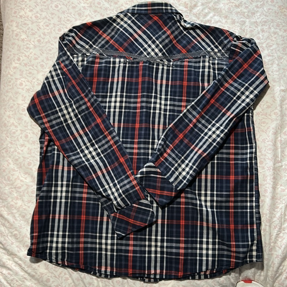 Ariat Pearl Snap Retro Fit Red Long Sleeve Shirt‎ Men's Size XXL Navy/red - Picture 6 of 7